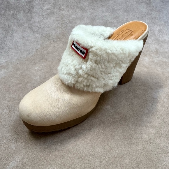 Hunter Bruson Amazonas Shearling Lined Leather Heeled Clog Mule Shoes 8 - Picture 3 of 10